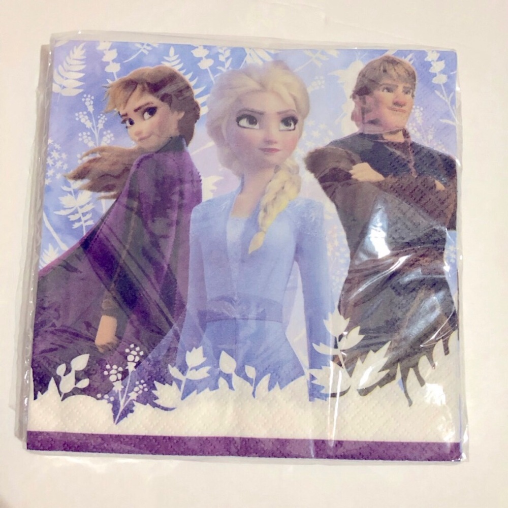4/$16 NEW DISNEY Frozen II Paper Napkins Anna Elsa Kristoff 16ct White Blue